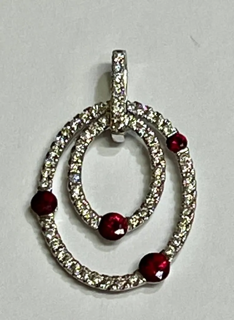 18k White Gold Diamond and Ruby Pendant view 2