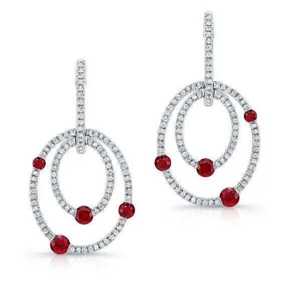 18K WHITE GOLD DIAMOND & RUBY TRENDY EARRINGS