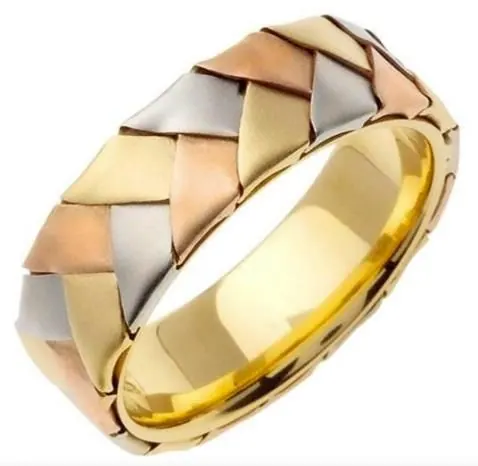 4k Rose Gold With Braided Tri-color Gold Center Handmade Wedding Band