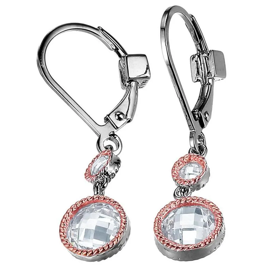 ELLE Rhodium Plated Rose Gold Earrings with 3A CZ 6mm and 3mm