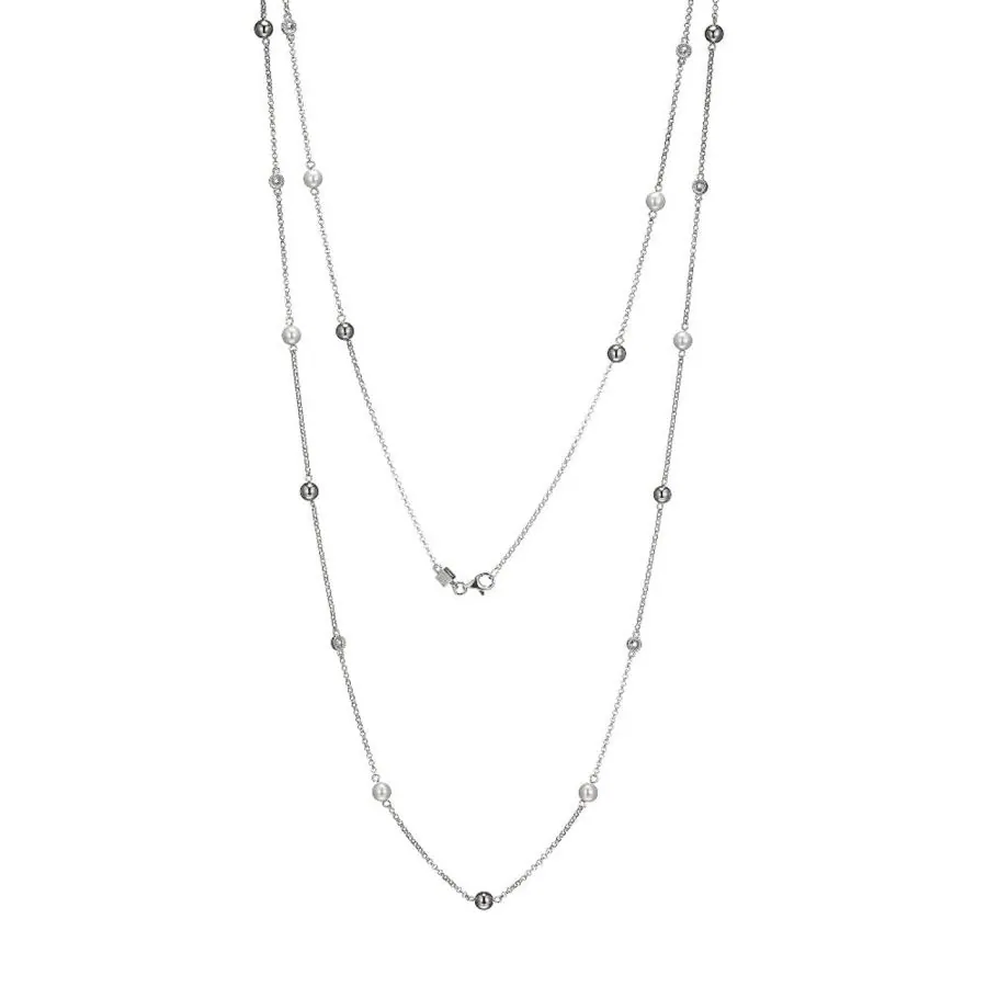 Rhodium Plated 3A CZ (F-C)RD 5mm #020 Forzatina Cable Chain 24″ Extension 2″
