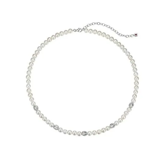 ELLE ” LUNA” RHODIUM PLATED F.W PEARL AND CUBIC ZIRCONIA NECKLACE 17″ + 3″