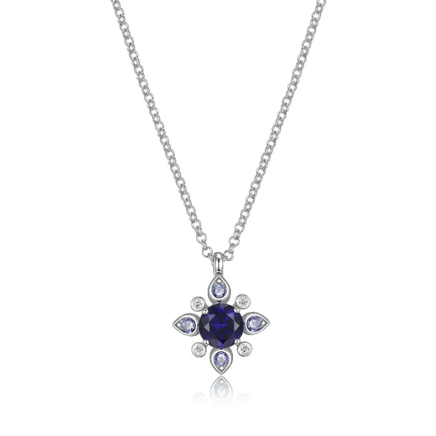 ELLE Sterling Silver Necklace with Lab Created Sapphires & Diamonds