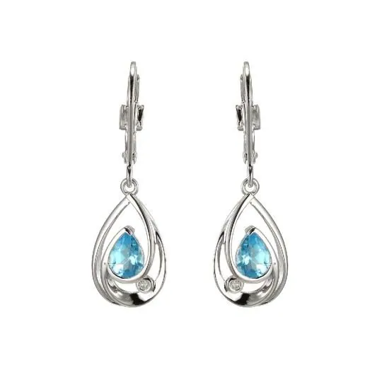 ELLE Sterling Silver Blue Topaz and Diamond Earrings