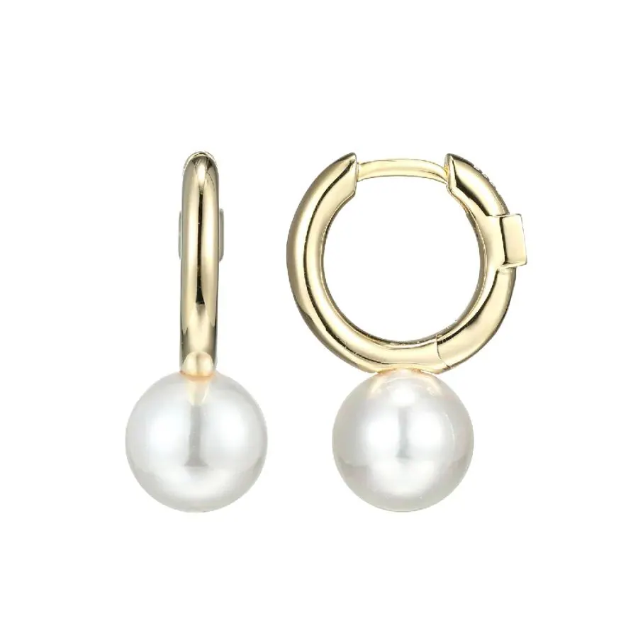 ELLE SIMPATICO Gold Plated White Pearl Drop Hoop Earrings