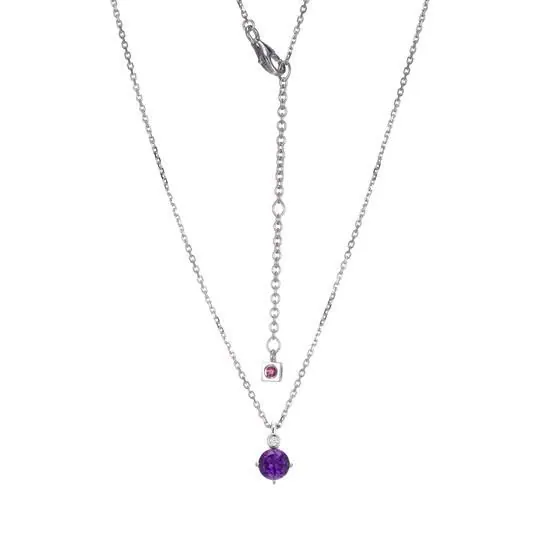 ELLE “BIRTHSTONE” RHODIUM PLATED GENUINE AFRICAN AMETHYST WITH LAB GROWN DIAMOND