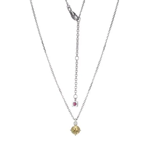 ELLE “BIRTHSTONE” RHODIUM PLATED GENUINE CITRINE WITH LAB GROWN DIAMOND NECKLACE