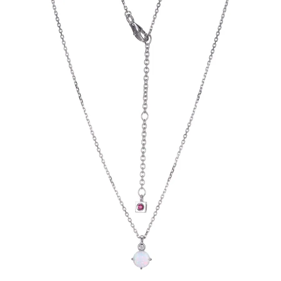 ELLE “BIRTHSTONE” RHODIUM PLATED CREATED OPAL WITH LAB GROWN DIAMOND NECKLACE