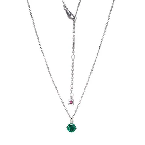 ELLE “BIRTHSTONE” RHODIUM PLATED CREATED EMERALD WITH LAB GROWN DIAMOND NECKLACE