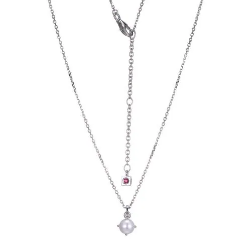 ELLE “BIRTHSTONE” RHODIUM PLATED GENUINE FRESHWATER PEARL WITH LAB GROWN DIAMOND NECKLACE