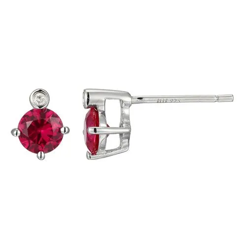 ELLE “BIRTHSTONE” RHODIUM PLATED CREATED RUBY AND LAB GROWN DIAMOND EARRINGS