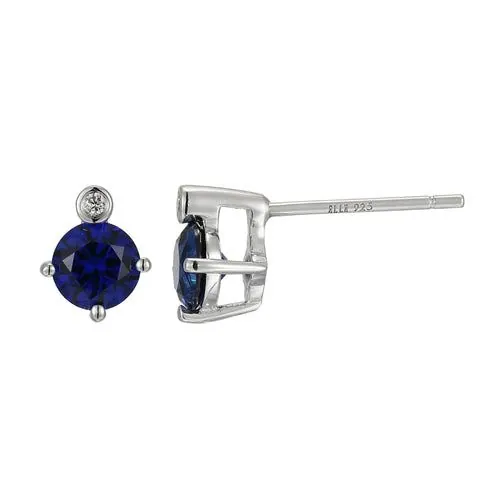 ELLE “BIRTHSTONE” RHODIUM PLATED CREATED SAPPHIRE AND LAB GROWN DIAMOND EARRINGS