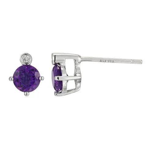 ELLE “BIRTHSTONE” RHODIUM PLATED GENUINE AFRICAN AMETHYST AND LAB GROWN DIAMOND EARRINGS