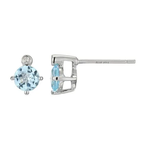 ELLE Birthstone Rhodium Plated Genuine Sky Blue Topaz and Lab Grown Diamond Earrings