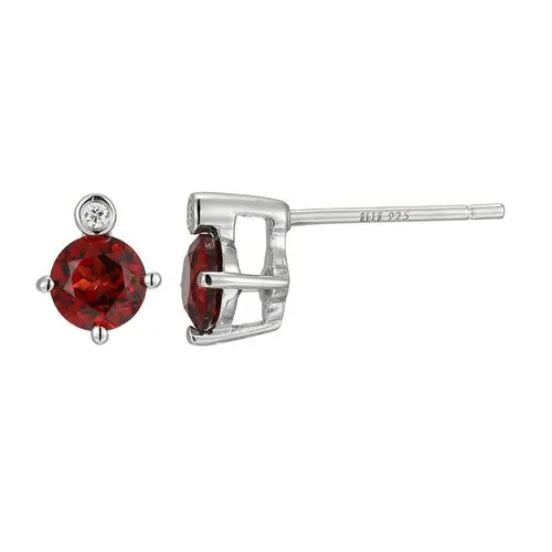 ELLE “BIRTHSTONE” RHODIUM PLATED GENUINE GARNET AND LAB GROWN DIAMOND EARRINGS