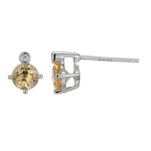 ELLE “BIRTHSTONE” RHODIUM PLATED GENUINE CITRINE AND LAB GROWN DIAMOND EARRINGS