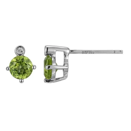 ELLE “BIRTHSTONE” RHODIUM PLATED GENUINE PERIDOT AND LAB GROWN DIAMOND EARRINGS