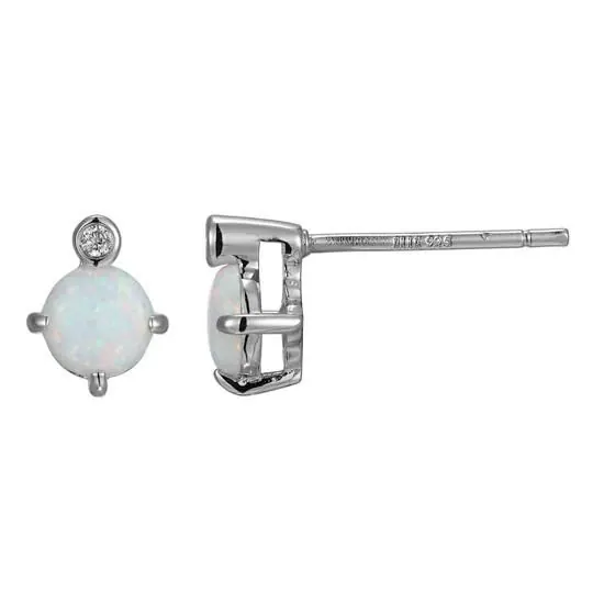 ELLE “BIRTHSTONE” RHODIUM PLATED CREATED OPAL AND LAB GROWN DIAMOND EARRINGS