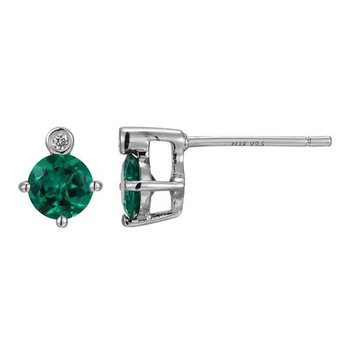 ELLE “BIRTHSTONE” RHODIUM PLATED CREATED EMERALD AND LAB GROWN DIAMOND EARRINGS
