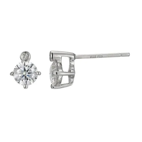 ELLE Birthstone Rhodium Plated Genuine Moissanite and Lab Grown Diamond 2-1PT(F/C H-I/I1) Post Stud Earring