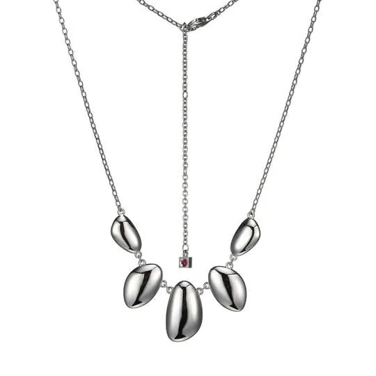 ELLE Pebble Rhodium Plated Frontal Necklace 17″ + 3″