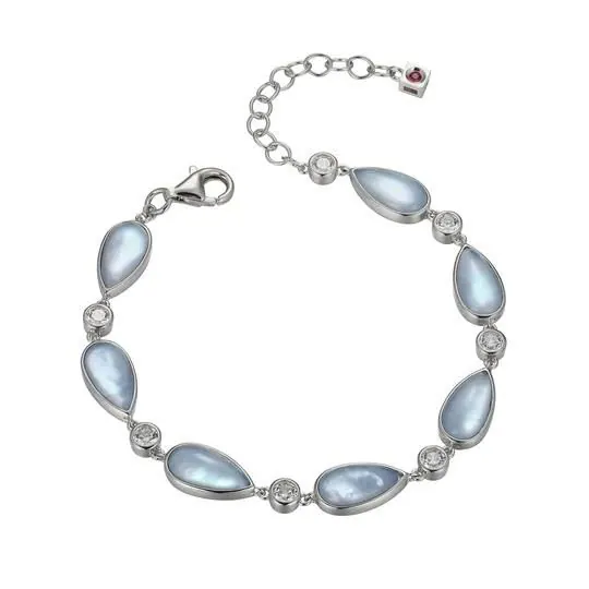 ELLE Ethereal Drops Rhodium Plated Blue Topaz and White Mother of Pearl Bracelet