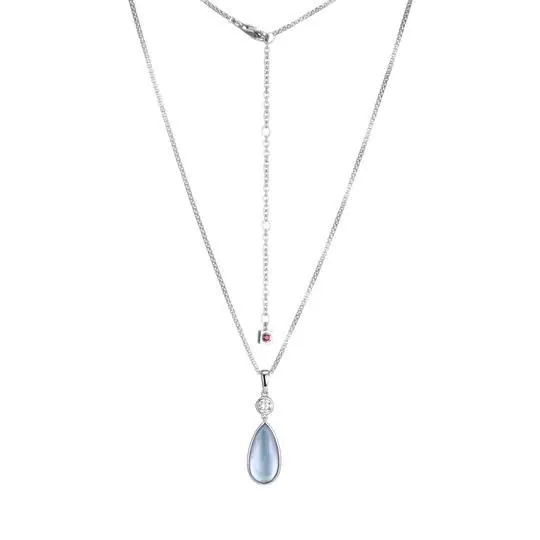 ELLE “Ethereal Drops” Rhodium Plated Synthetic Blue Topaz and White Mother of Pearl Doublet with Cubic Zirconia Pendant