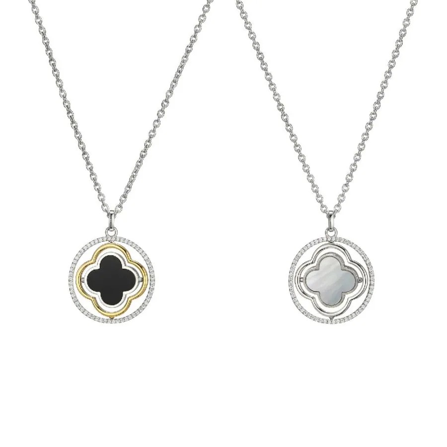 Charles Garnier Sterling Silver Cable Chain Necklace with Black Onyx and White Mother of Pearl Accents