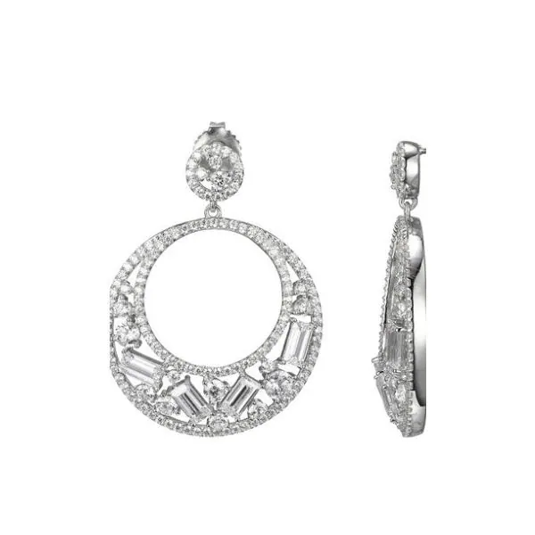 Charles Garnier Sterling Silver Earrings with Cubic Zirconia and Rhodium Finish