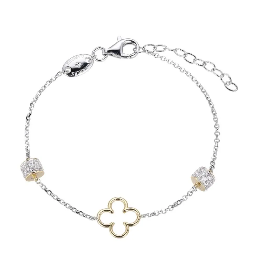 Charles Garnier Two Tone Sterling Silver Clover Bracelet