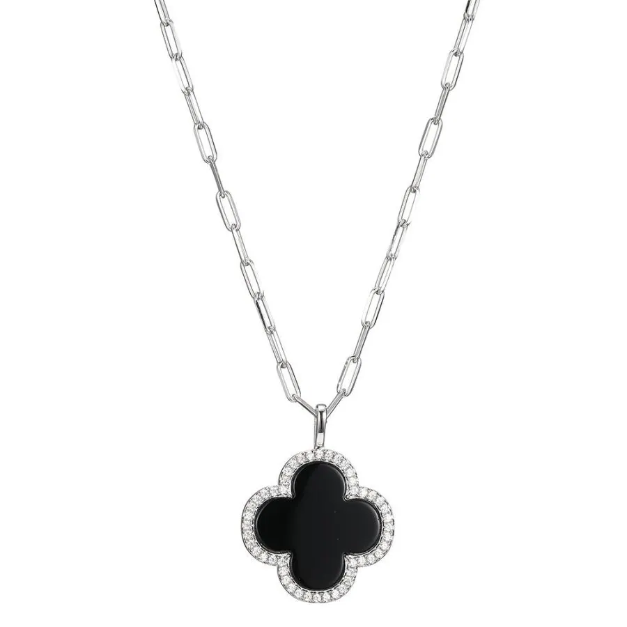 Charles Garnier black Onyx Sterling Silver Clover Pendant Necklace