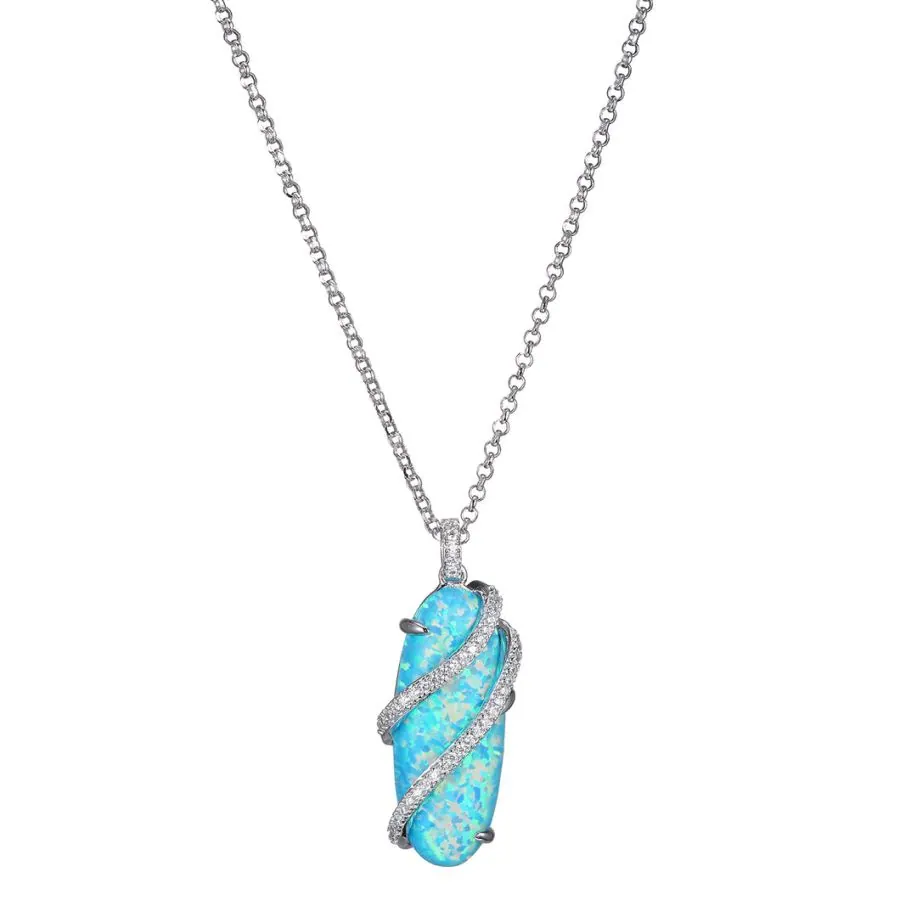 Charles Garnier Sterling Silver Blue Opal Necklace with CZ 17″+2″