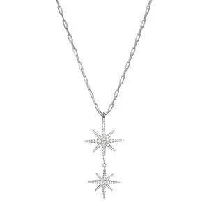 Charles Garnier Sterling Silver Necklace made with Paperclip Chain (2mm) and CZ Double Starburst Pendant (50x23mm)