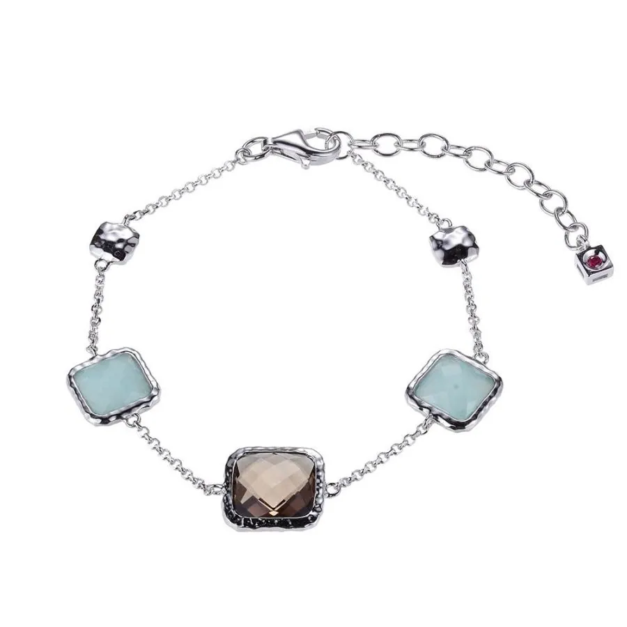 ELLE Rhodium Plated Bracelet with Smoky Quartz