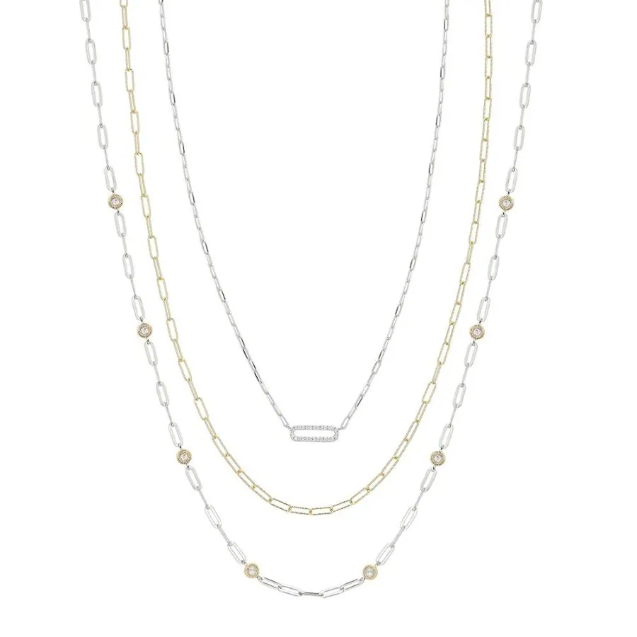 Sterling Silver 3-Layer Paperclip Chain Necklace