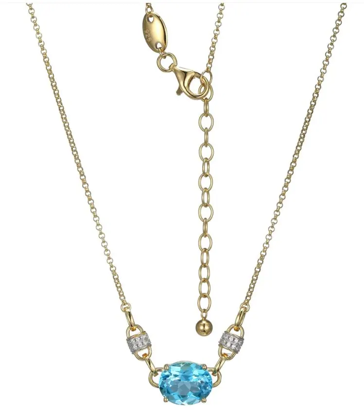 Sterling Silver Skye Genuine London Blue Topaz and Cubic Zirconia Necklace 17″+2″ Yellow Gold Finish