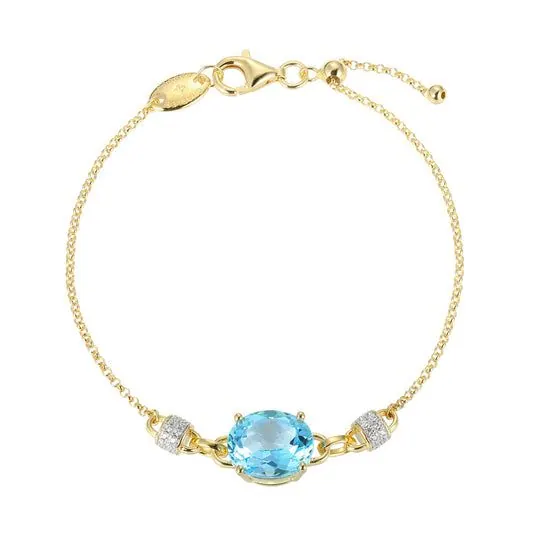 Charles Garnier Sterling Silver Skye Genuine London Blue Topaz and Cubic Zirconia Adjustable 8″ Bracelet Yellow Gold Finish
