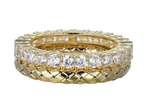 Charles Garnier Sterling Silver New Mesh 2 Cubic Zirconia Layered Ring Yellow Gold Finish