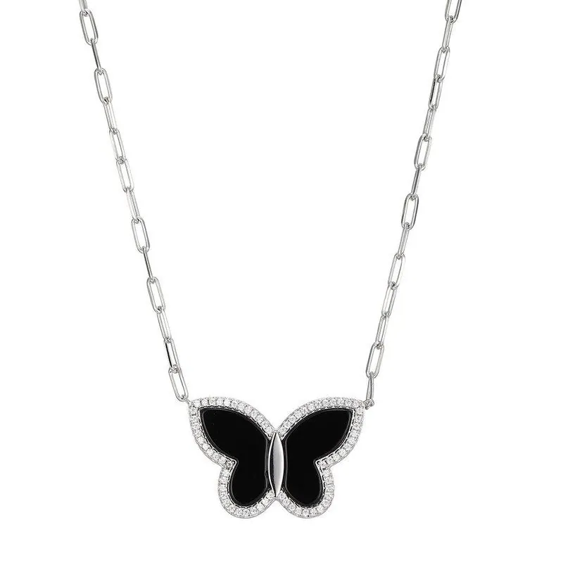 CHARLES GARNIER Sterling Silver Butterfly Necklace with Black Onyx and CZ