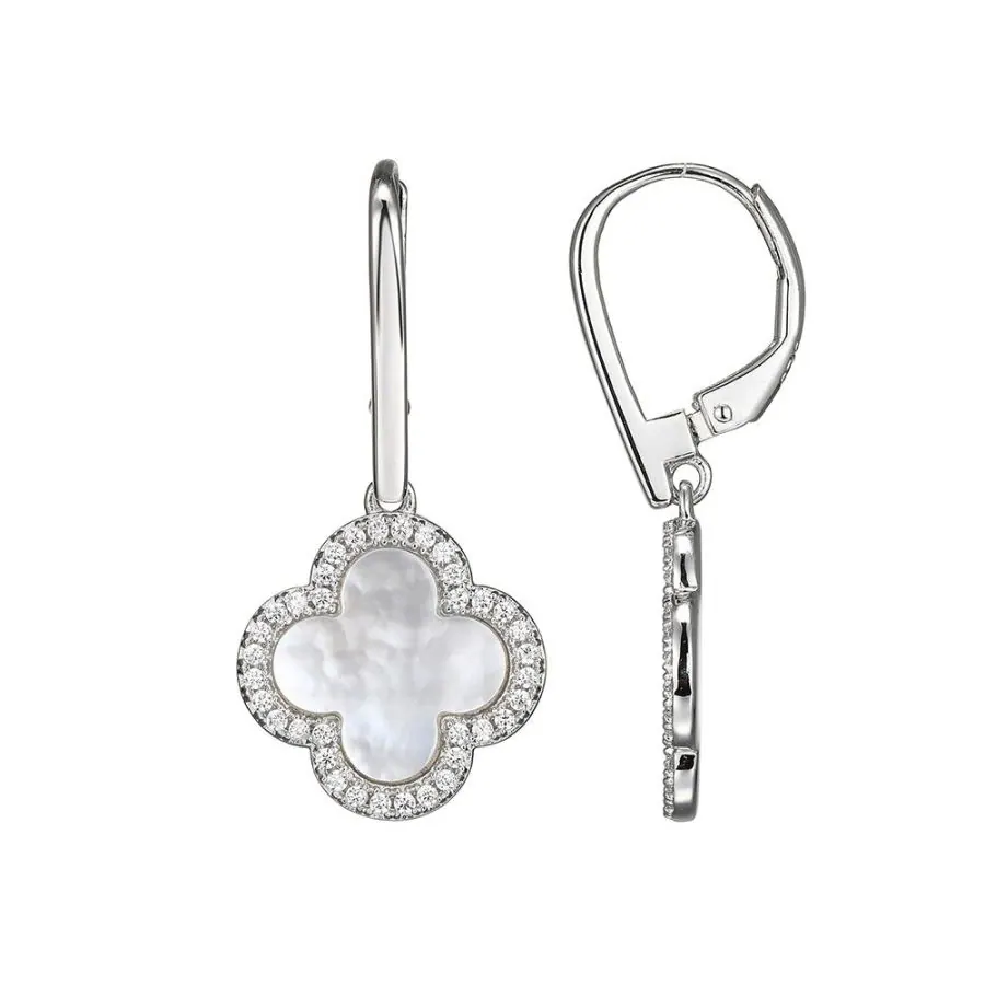 CHARLES GARNIER Sterling Silver Earrings with Clover Mother Of Pearl and CZ
