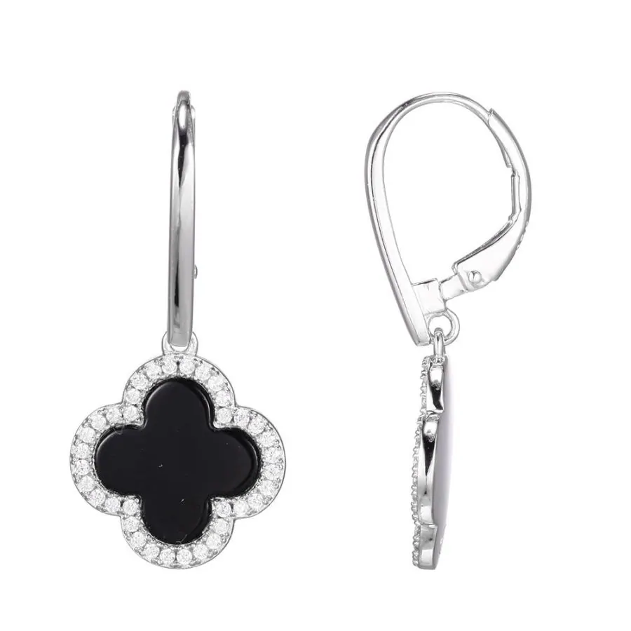 Charles Garnier Sterling Silver Clover Black Onyx & CZ Earrings