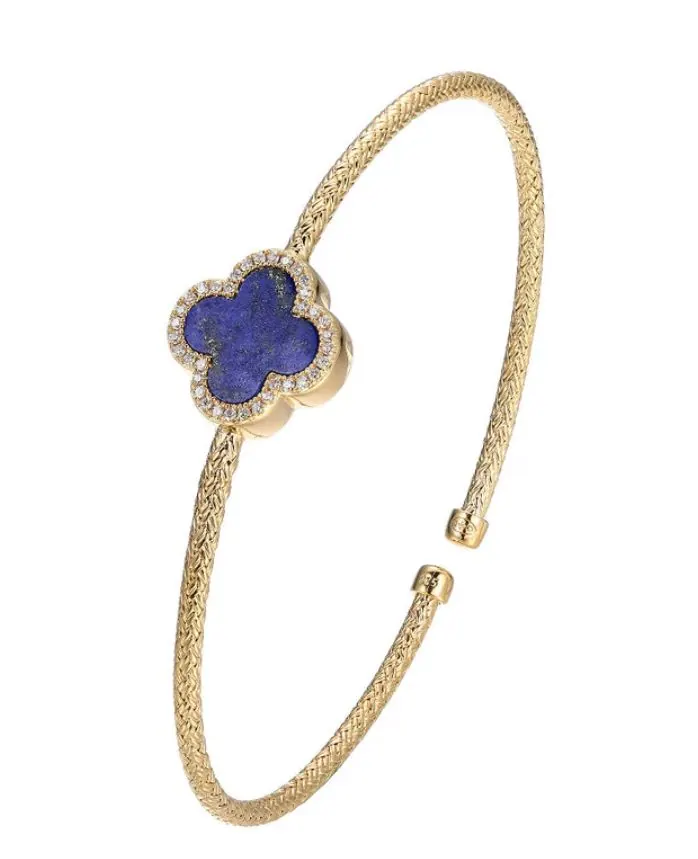 CHARLES GARNIER Sterling Silver 2mm Mesh Cuff with Lapis Lazuli and CZ