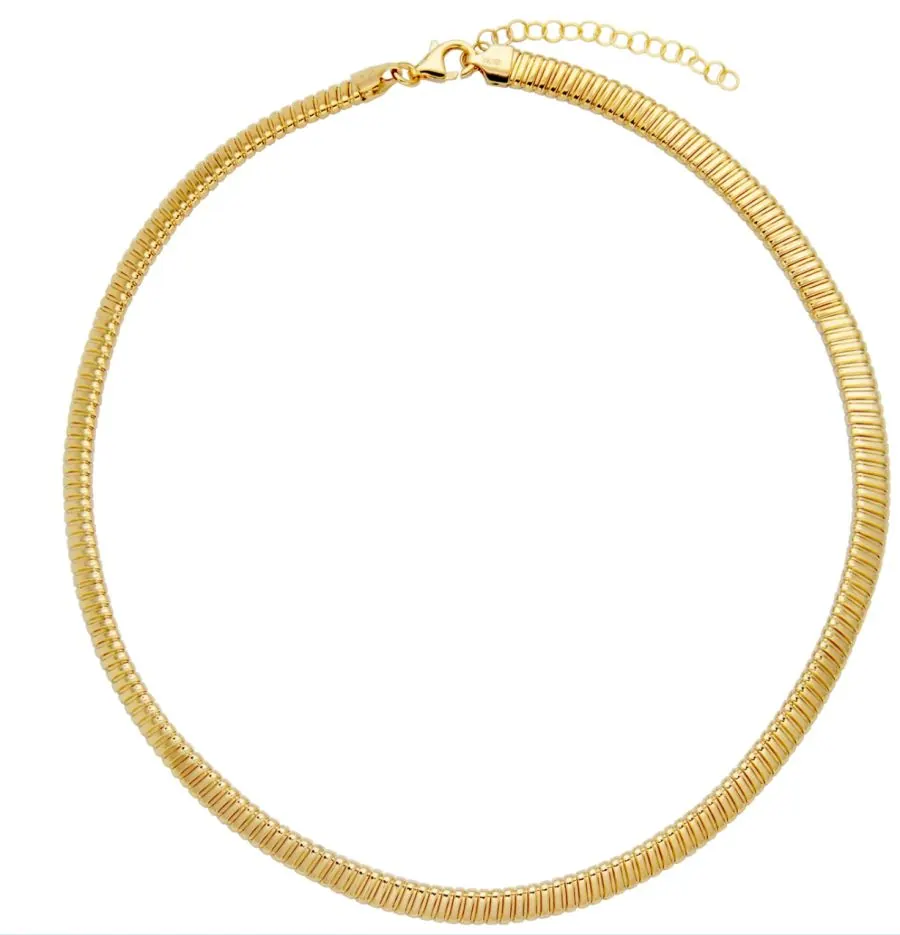 CHARLES GARNIER | Sterling Silver Flat 6mm Tubogas Necklace, 16″ + 2″ Extender, Yellow Gold Finish
