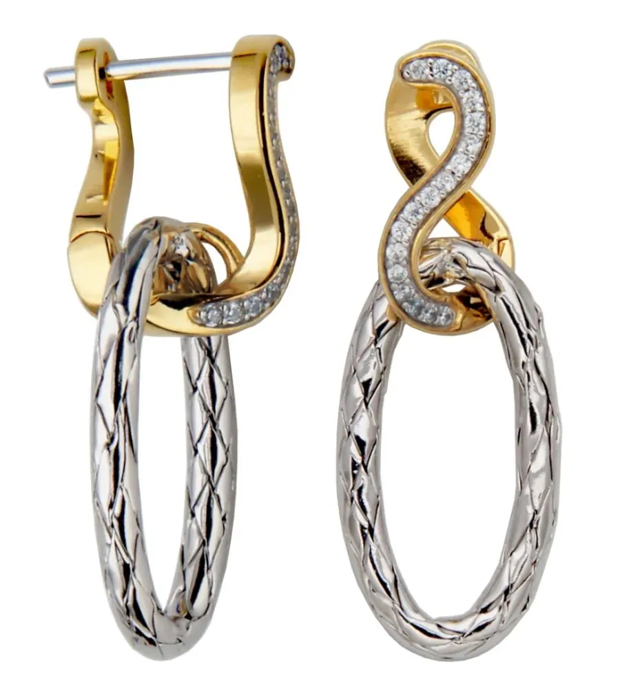 CHARLES GARNIER Sterling Silver Cubic Zirconia Mesh Oval Drop Earring Rhodium and Yellow Gold Finish