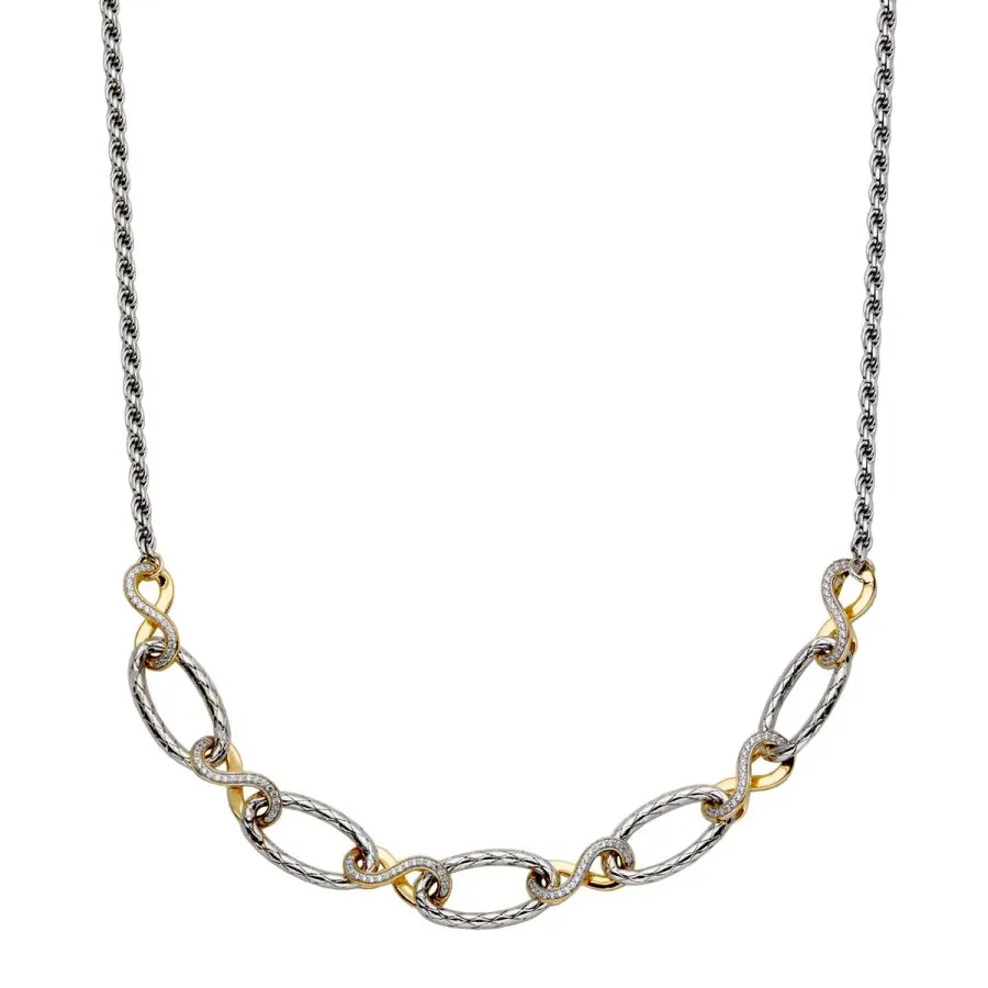 CHARLES GARNIER Sterling Silver 2mm Mesh Link and Cubic Zirconia Necklace – 18″ Plus 2″ Extender