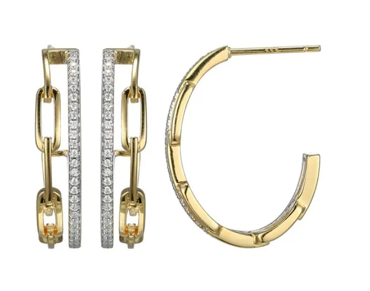 CHARLES GARNIER SE3535 Sterling Silver Cubic Zirconia Paperclip Hoop Earring, Rhodium and Yellow Gold Finish