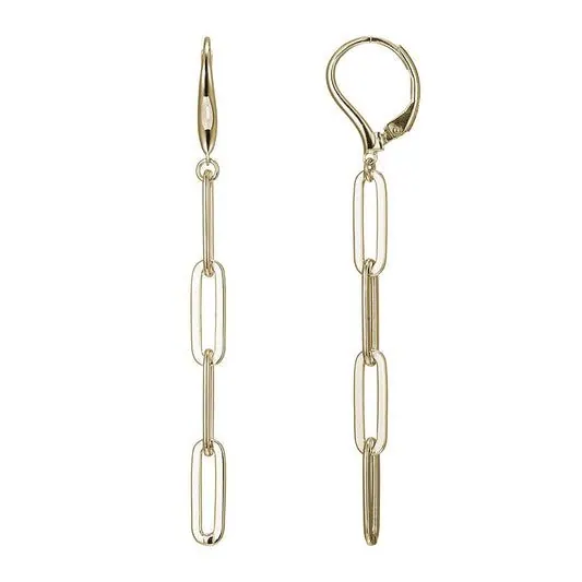 Sterling Silver Paperclip Chain Earrings (5mm) with 18K Yellow Gold Finish, Lever Back