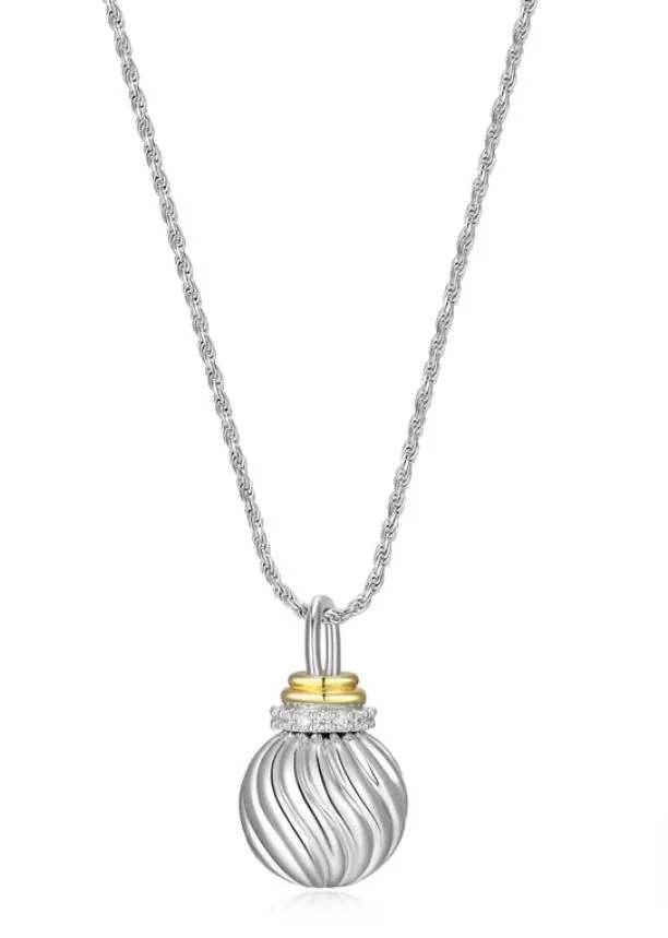 CHARLES GARNIERSterling Silver Celeste Fluted Ball With Cubic Zirconia Necklace 17″+2″ Rhodium and Yellow Gold Finish