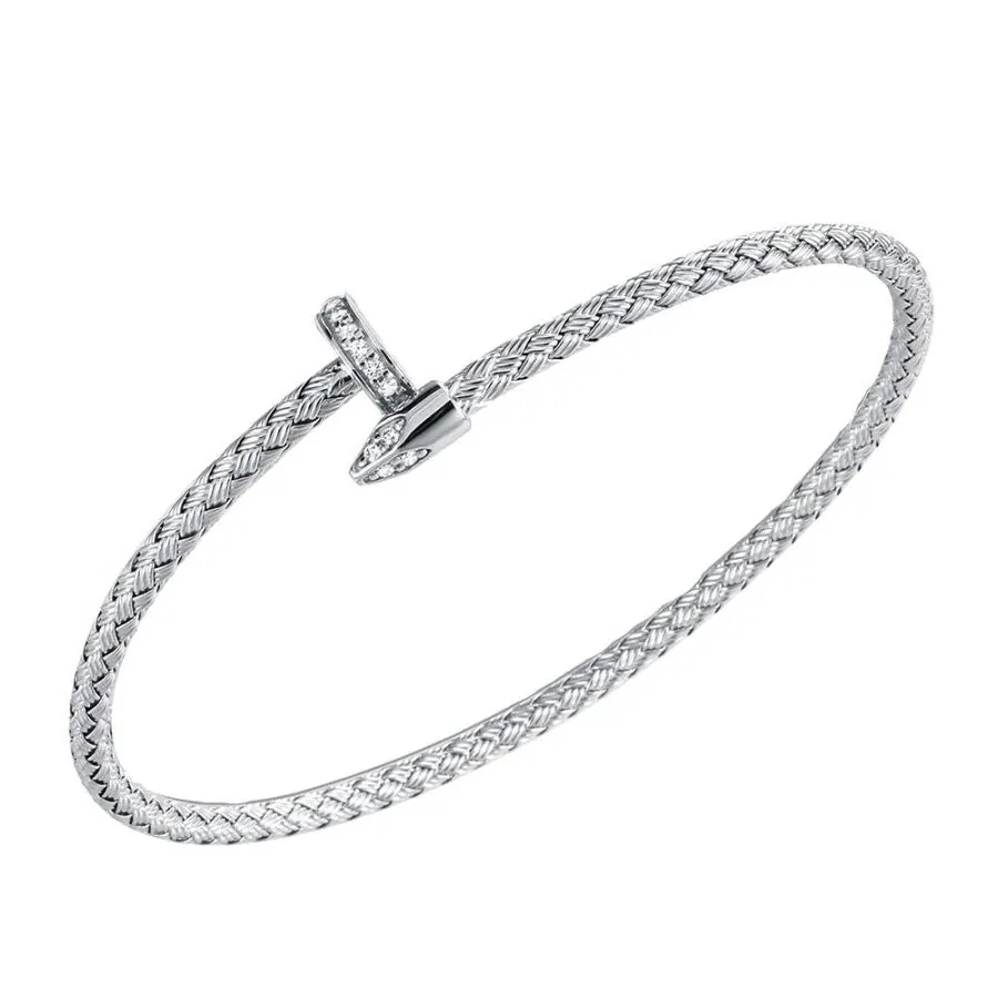 CHARLES GARNIERSterling Silver 3mm Mesh Cuff with CZ, Rhodium Finish
