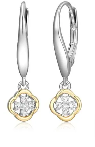 CHARLES GARNIERSterling Silver and 14KT Yellow Gold Touch Of Gold 1/10 Ct. T.W. Diamond Drop Earring Rhodium Finish